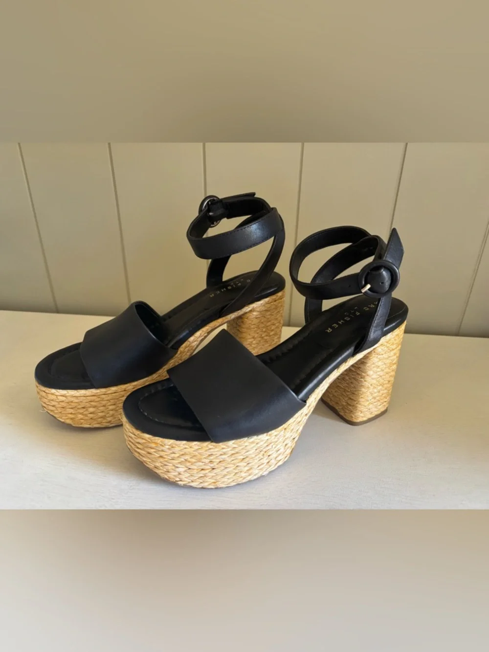Marc Fisher LTD Womens Palyca Black Rope Platform Heel Espadrille Sandals 6.5